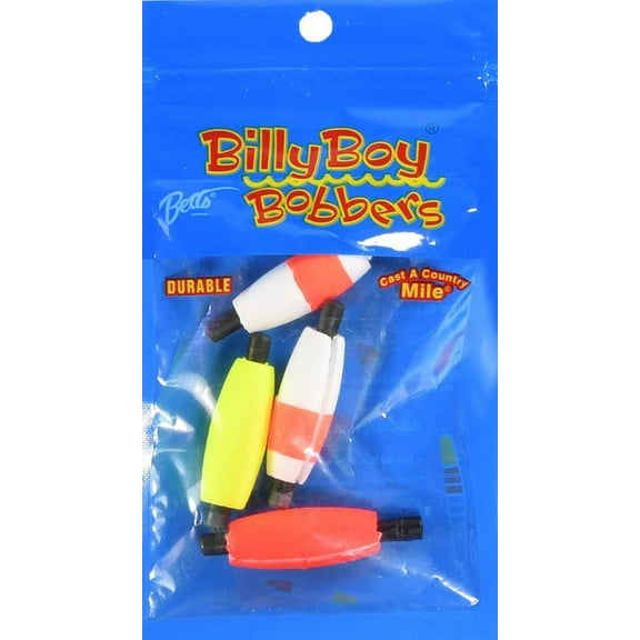 Betts Billy Boy Slotted Peg Cigar Bobbers Fishing Floats, Assorted Colors, 1/2", 4-pack