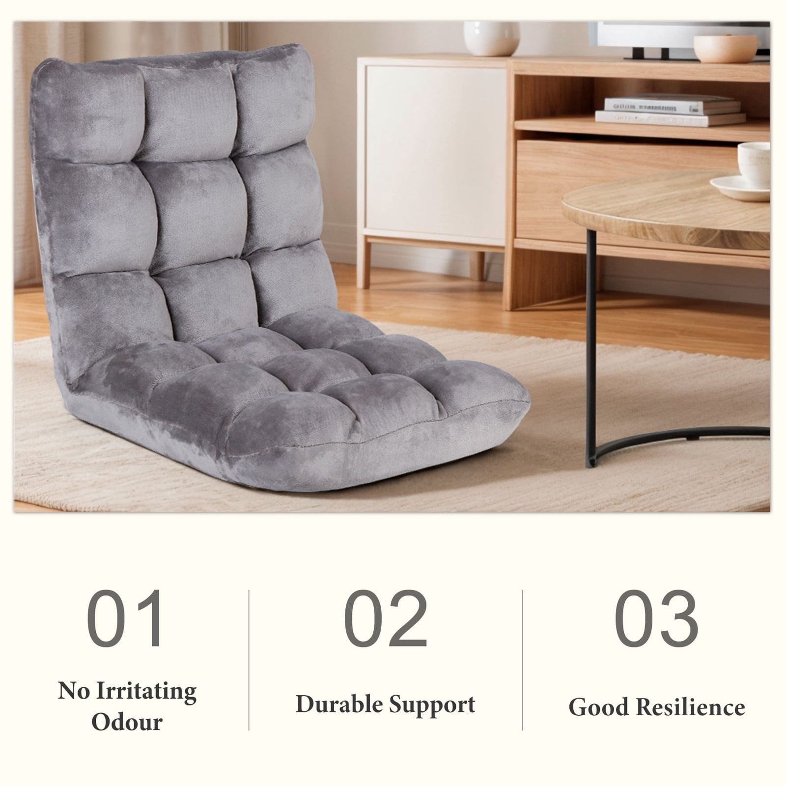 WDZS 14-Position Folding Floor Chair Gaming Sofa Cushioned Padded Reclining Bed Lounge Couch Seating for Comfy Reading, Reading, Gaming, Relaxing, Watching TV,Gray