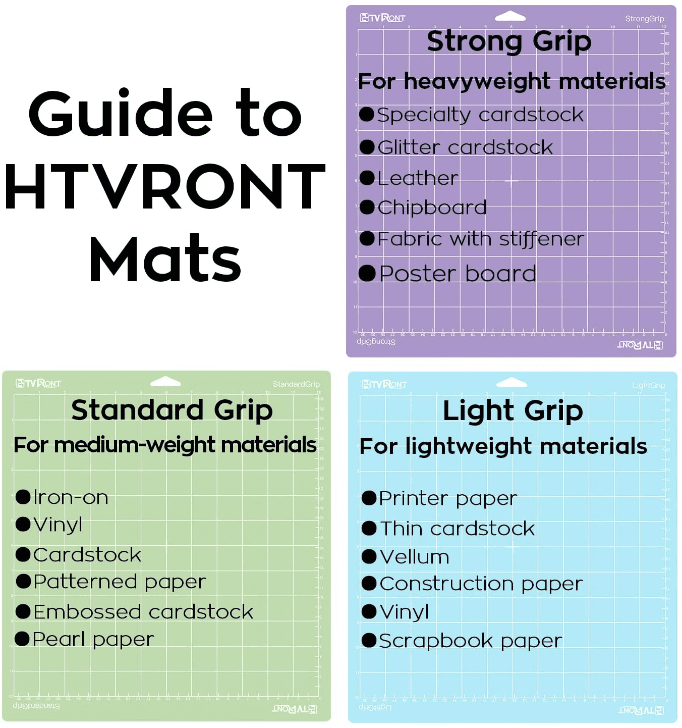 HTVRONT 3 Pack 12" x 12" mix (Light/Standard/Strong Grip) Cutting Mat for Cutter Explore Air 2/Air/One/Maker