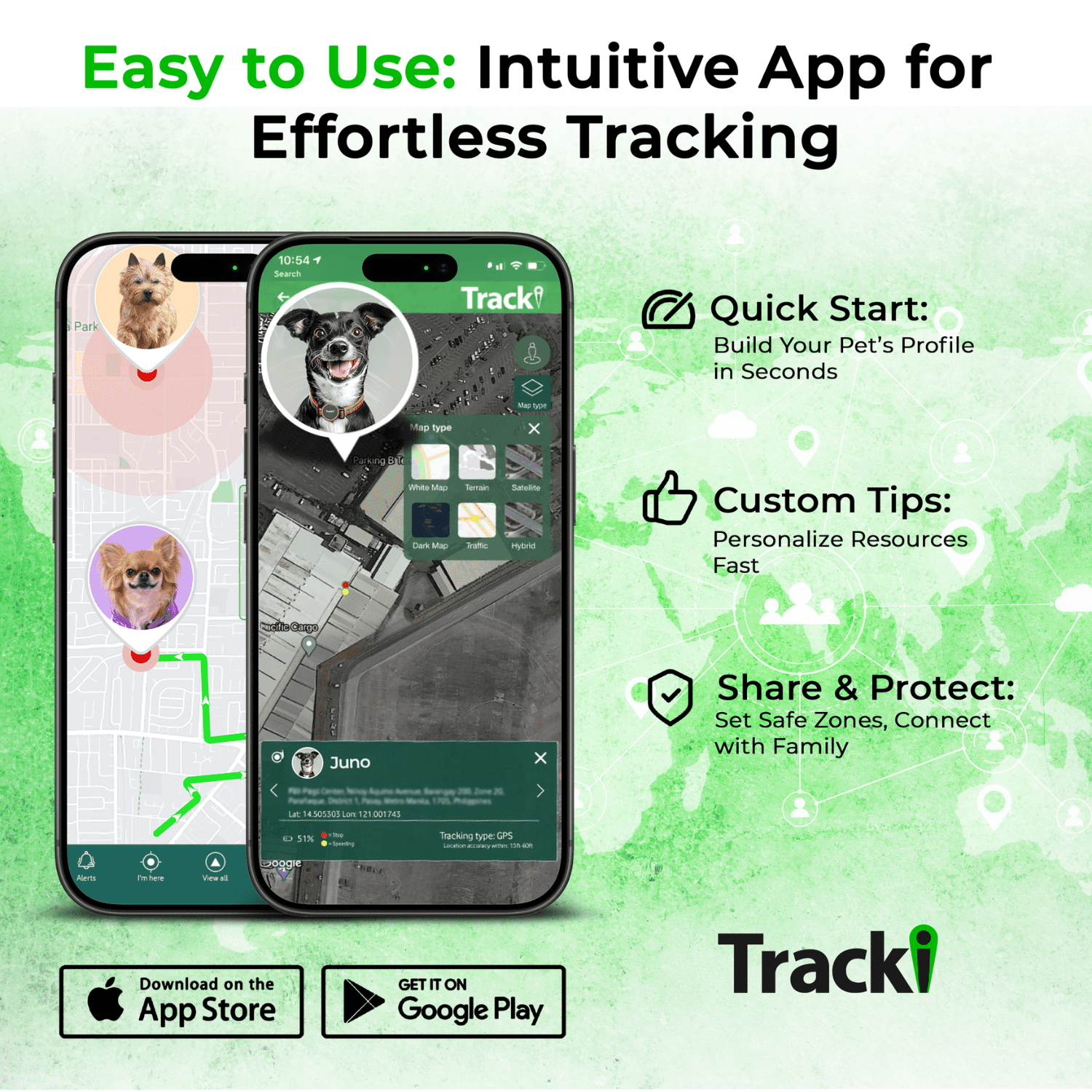 Tracki Dog GPS Tracker  for Dogs – Smart Alerts, Geo-Fence, Waterproof, Collar-Compatible – Long-Life Battery – iOS & Android  Subscription Required