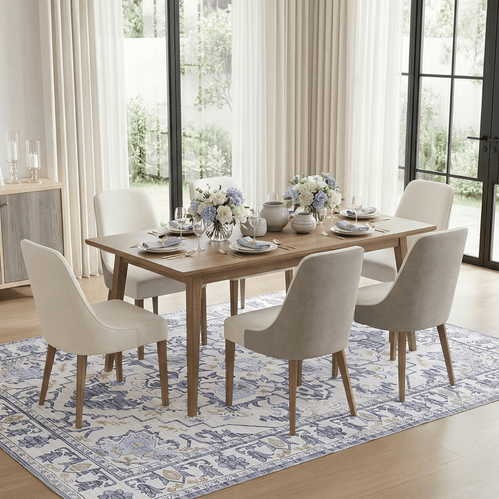 Kelno 9'x12'Area Rug Nordic Large Floor Rug Washable Non-slip Low Pile Indoor carpet Vintage Soft Rug,Blue
