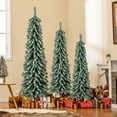 thumbnail image 3 of Topbuy 4' 5' 6' Artificial Christmas Tree Set of 3 Pencil Xmas Trees with Realistic Accumulated Snow Branch Tips LED Lights, 3 of 9