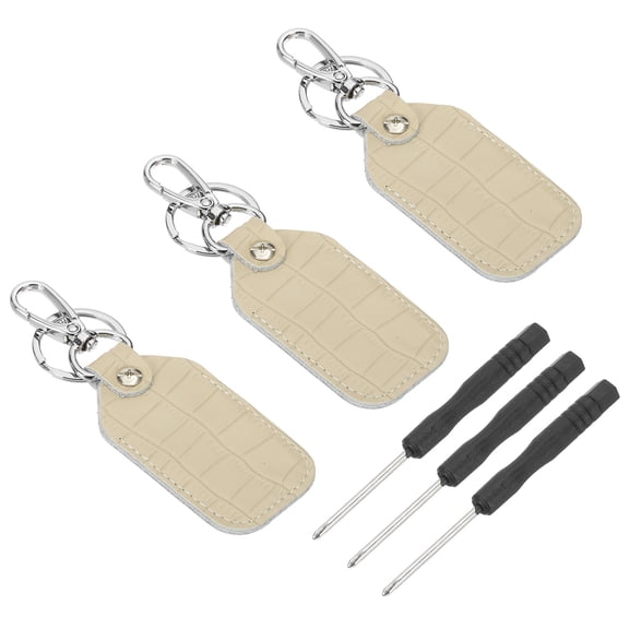 Uxcell Leather Key Fob, 3 Pcs Genuine Leather Key Cover RFID Key Fob Protector Air Tag Holder Keychain Case with Key Ring & Screwdriver for Car Key ID Key Card Gray