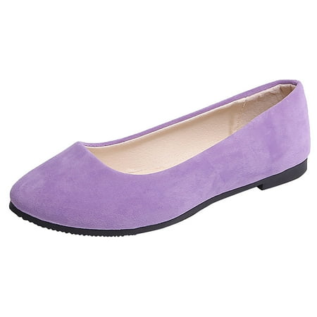 iOPQO Women s casual shoes Women Girls Solid Big Size Slip On Flat Shallow Comfort Casual Single Shoes Women s Fashion Solid Color Purple 40