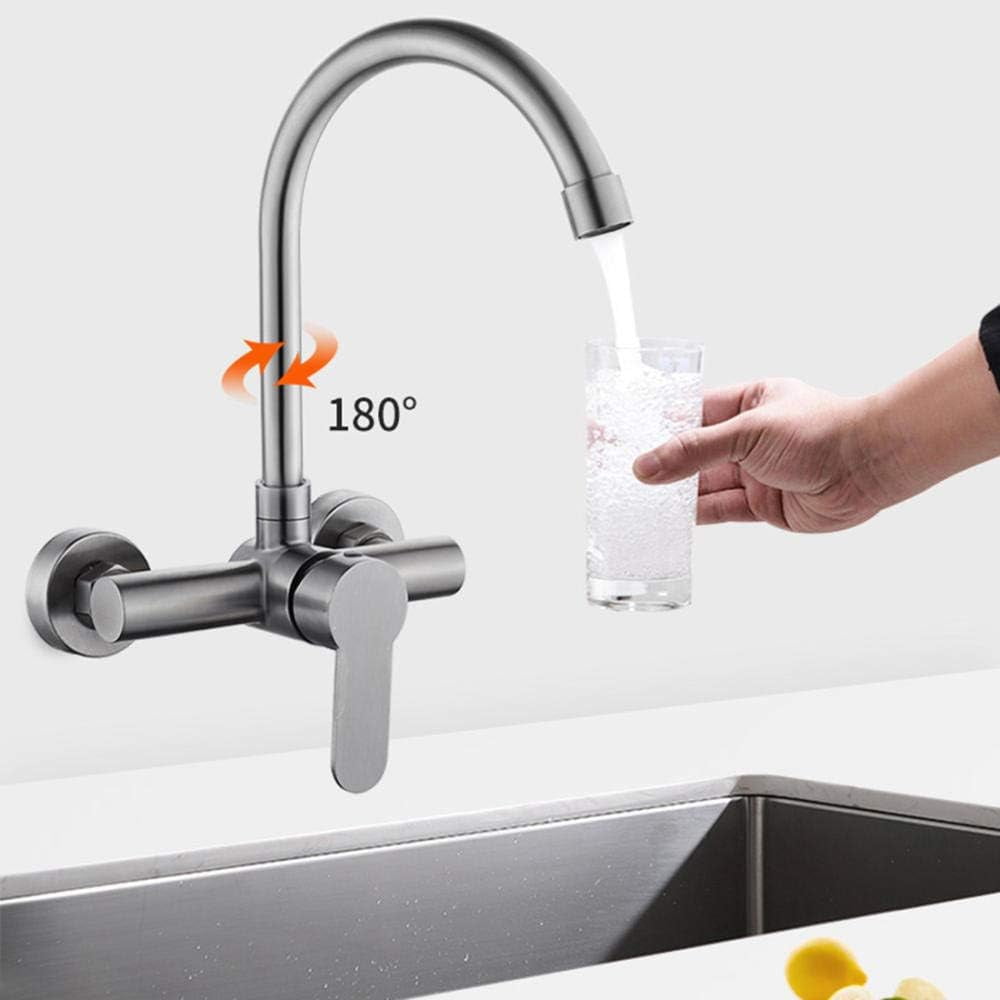 Wall-mounted wall-mounted, hot and cold, 304 stainless steel, kitchen, sink, balcony laundry pool, double hole, faucet