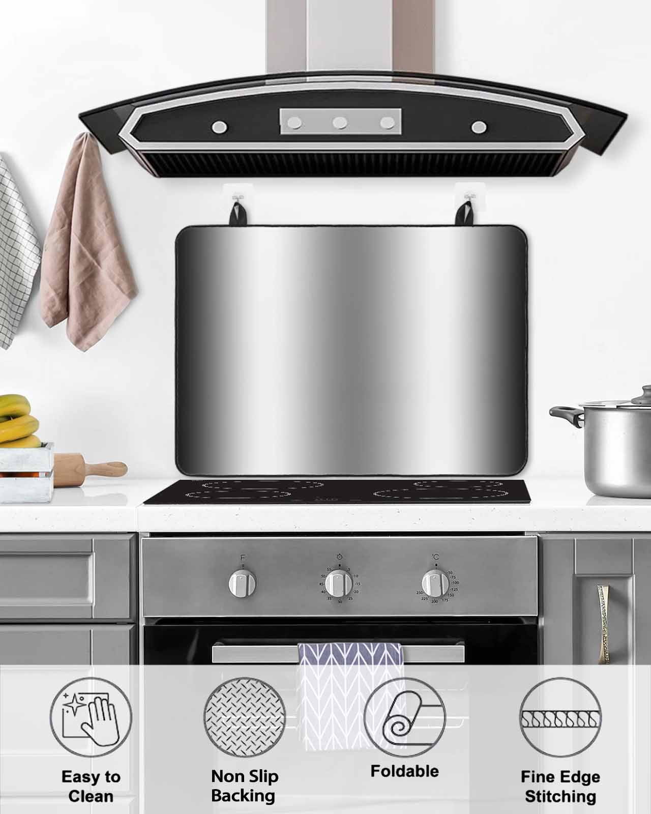 nqOlkjepod Large Induction Cooktop Protector Mat 36"x21", Ombre Black White Stove Top Covers for Electric Stove, Simple Abstract Striped Farmhouse Stove Burner Cover Mats, Glass Top Stove Cover