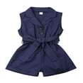 thumbnail image 1 of Toddler Kids Girl Button Sleeveless Ruffle Playsuit Jumpsuit Solid Color Bow Romper Summer Baby Clothes Green 5-6 Years, 1 of 5