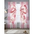 thumbnail image 3 of Pink Floral Print Semi Sheer Curtains 108 Inch Length 2 Panels Set, Checkered Bow Rose Flower Gingham Sheer Kitchen Curtain Privacy Voile Window Curtain for Living Room Bedroom Rod Pocket Drapes, 3 of 7