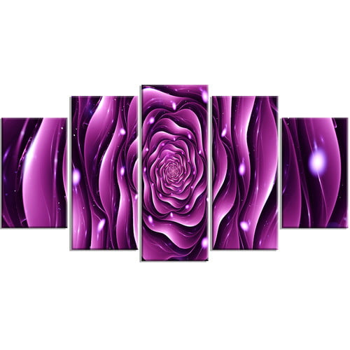 Design Art Purple Rose Digital Artwork on Cotton Canvas, 5 Panels, 60 ...