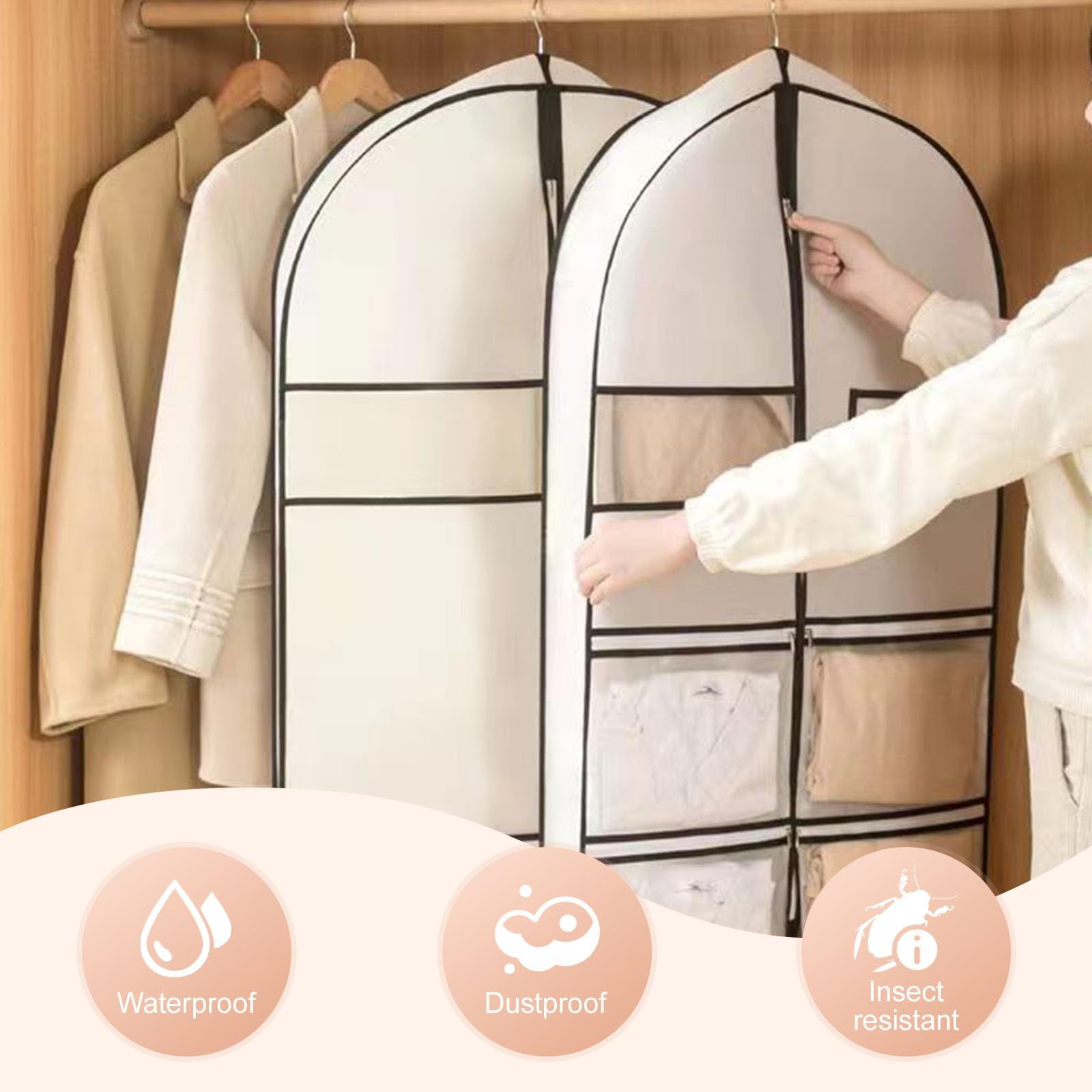Space Saving Hanging Garment Bag with Self Compression Zipper, Space Saving Hanging Protector for Down Coat, Down Coat Compression Dust Cover for Closet Storage