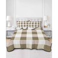 thumbnail image 2 of Quilts Twin Size Bedding Set, Brown Plaid Lightweight Quilted Comforter, Spring Summer Farmhouse Buffalo Checkered Soft Reversible Bedspread Coverlet with Pillow Covers for All Season, 68" x 86", 2 of 7