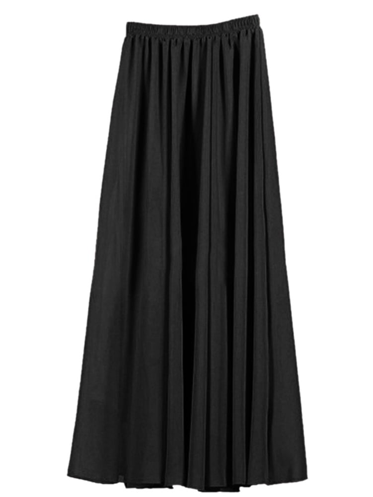 ZXZY Double Layer Chiffon Pleated Retro Long Skirt Elastic Waist Skirt for Girls Womens