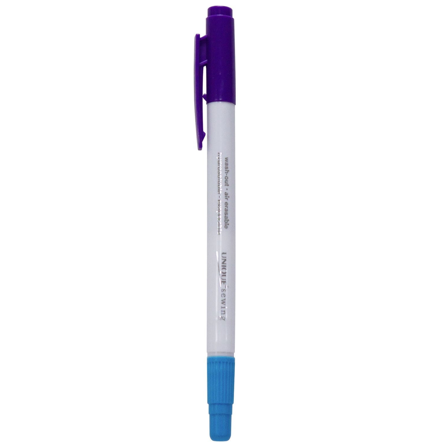 Stylo marqueur à double pointe 2 en 1 UNIQUE SEWING — lavable (bleu) et effaçable à l'air (violet), fin
