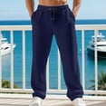 thumbnail image 3 of Yievot Waffle Pants for Men Straight Leg Elastic Waist Drawstring Workout Pants Summer Fall Solid Beach Vacation Lounge Pants with Pockets, 3 of 9
