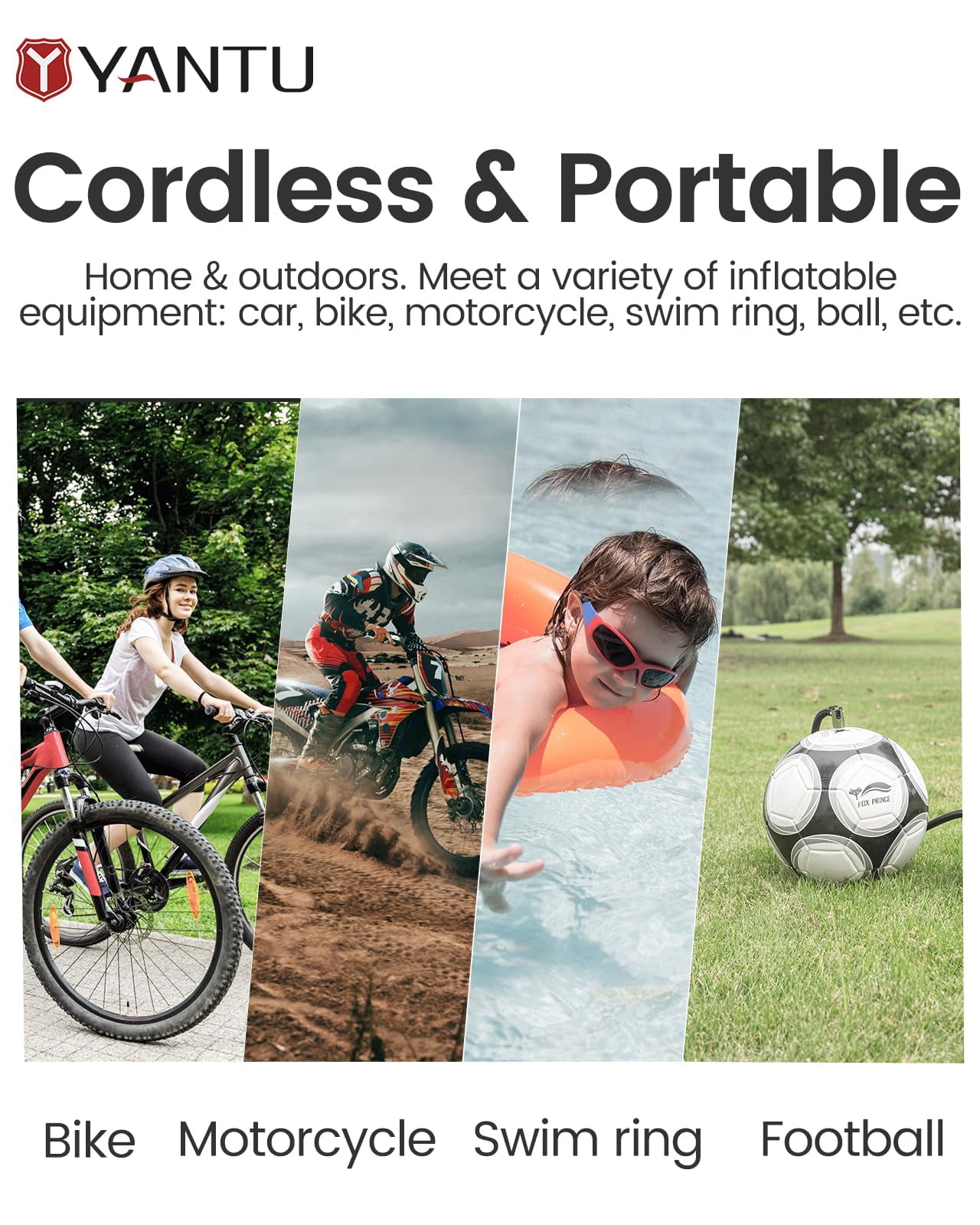 YANTU Cordless Tire Inflator Tire Pump Battery Powered, Dual Cylinder 2X Inflation,tire pressure gauge with 8.3Inch Digital Screen Portable Air Compressor Air Pump For Car Tires、