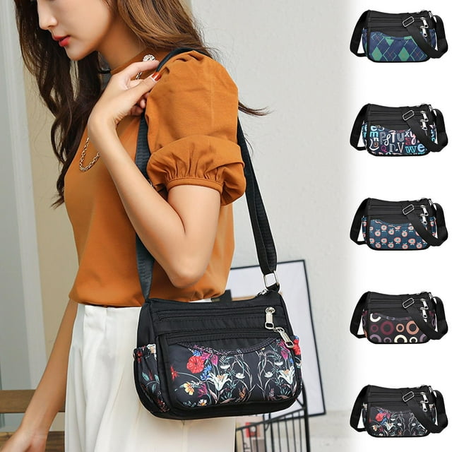 Bolsa bandolera vintage de nylon repelente al agua - Tote multicompartimento de gran capacidad con correa extraíble, 22x17x12cm