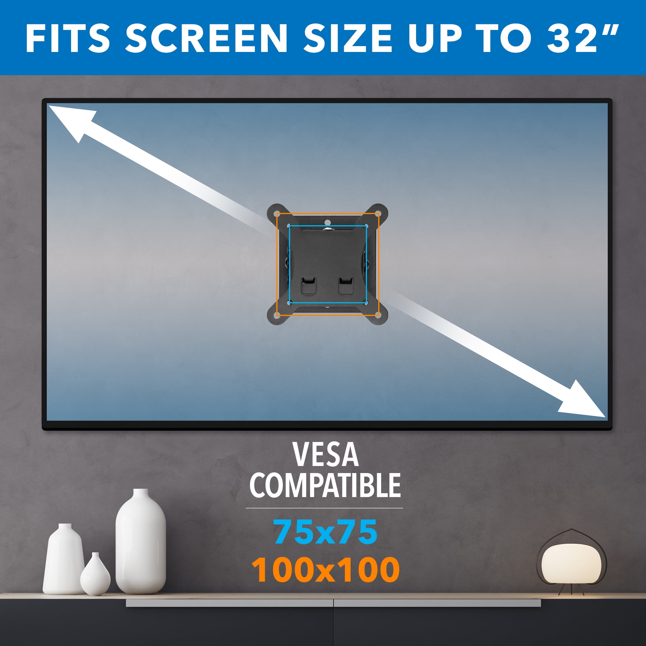 Mount-It! Tilting TV Wall Mount, Fits 13"-32" TV's,  Capacity 30 lbs.. Low Profile Bracket