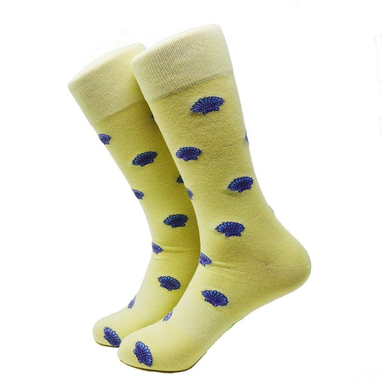 SummerTies Sea Shell Mens Dress Socks Blue on Yellow