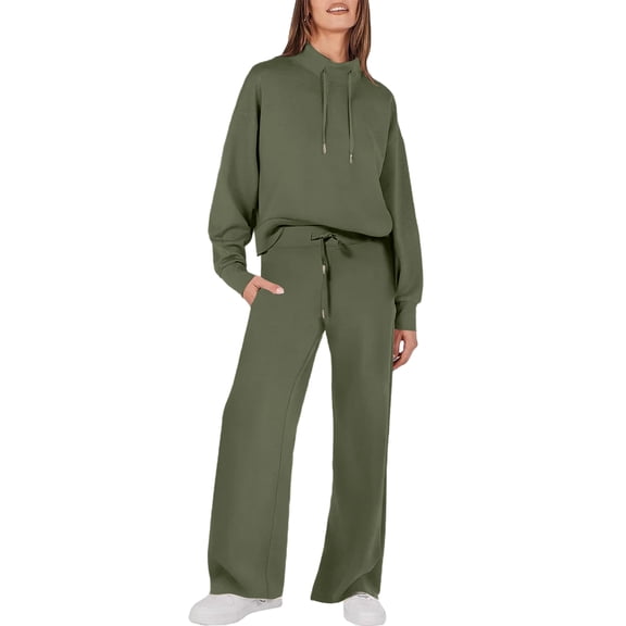 Women’s Relaxed Fit Hoodie and Wide Leg Pants Set Drawstring Waist Long Sleeve Pullover Two Piece Outfit for Everyday Wear