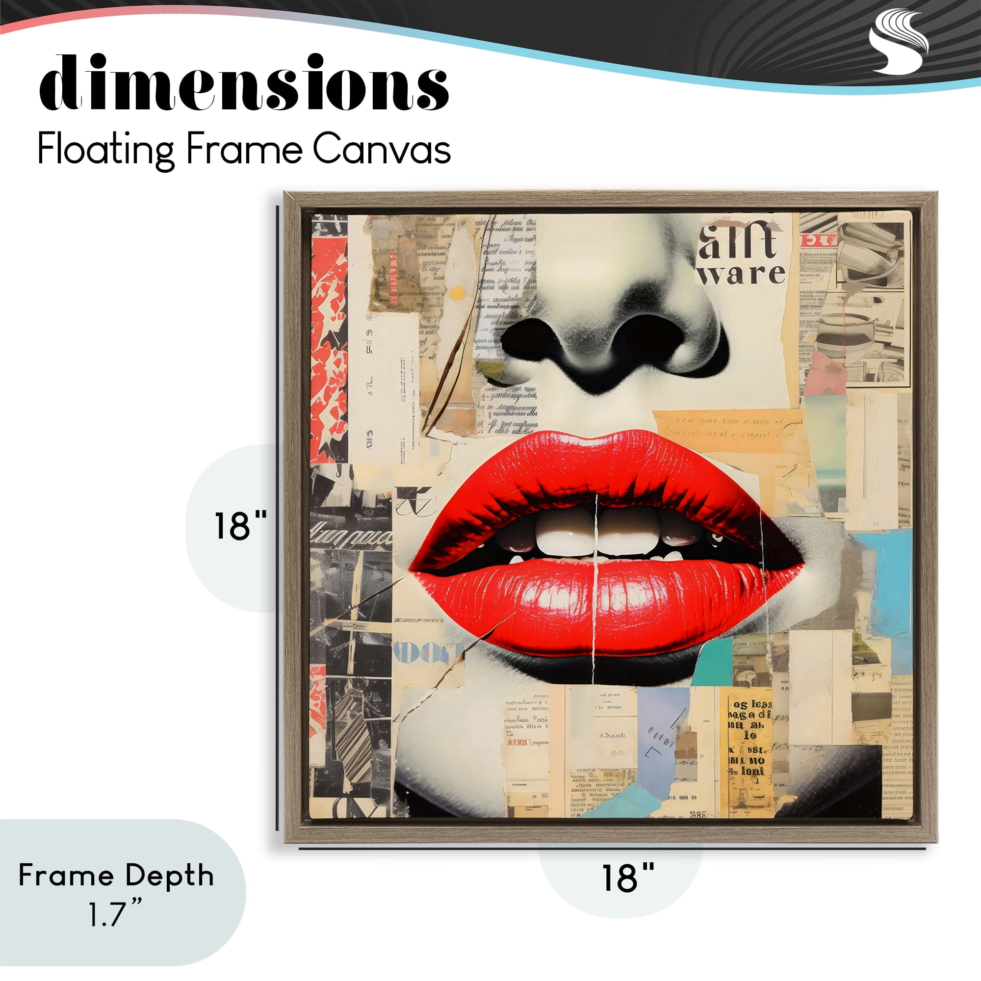 Stupell Industries Fashion Collage with Scarlet Lips Brown Framed Floater Canvas Wall Art, design by Creative Studio