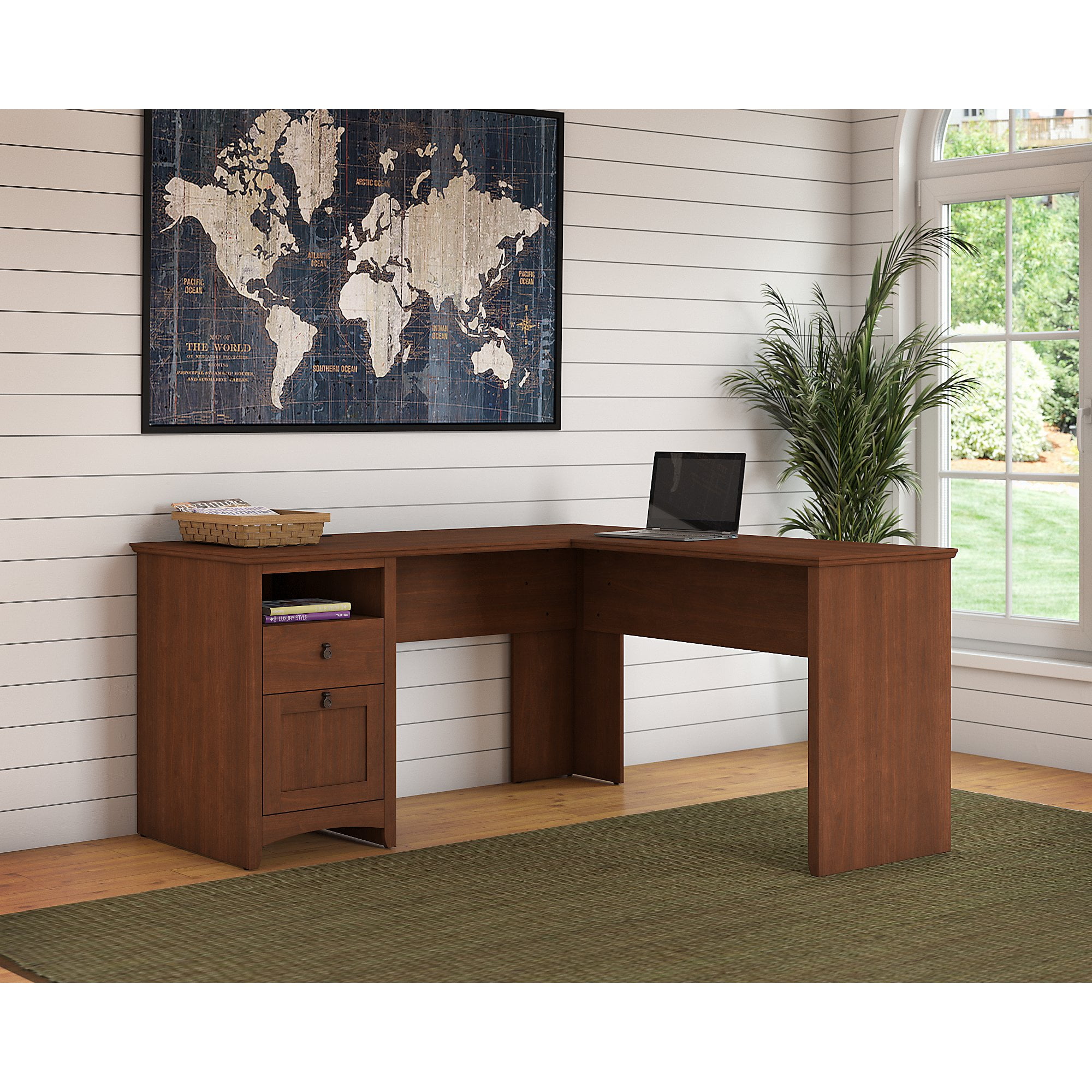Bush Furniture Buena Vista 60W L Shaped Desk with Drawers in Multiple
