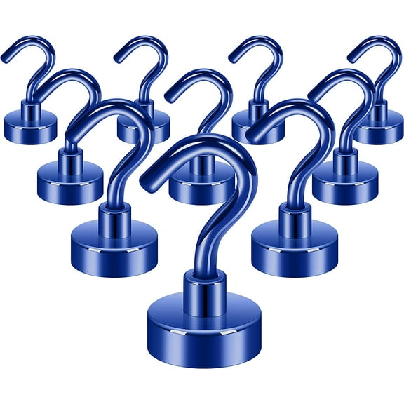 Neosmuk Magnetic Hooks, 28 lb  Heavy Duty Earth Magnets with Hook for Refrigerator, Extra Strong Cruise Hook for Hanging, Magnetic Hanger for Cabins, Grill (Navy Blue, Pack of 10)