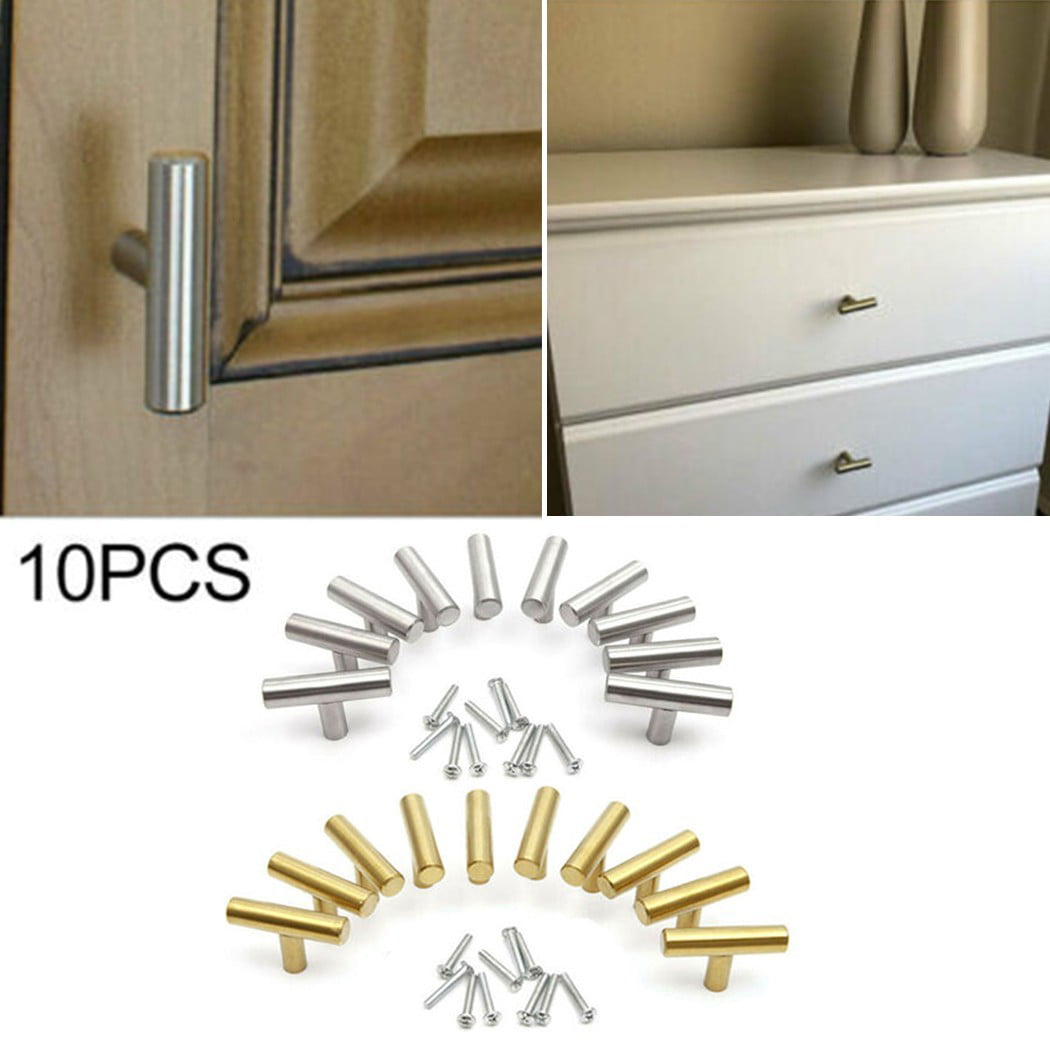 10x 50mm T Bar Brushed Steel Knob Kitchen Cupboard Cabinet Drawer Door Handles 