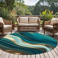 thumbnail image 5 of 8ft Round Rug, Teal Marble Non-Skid Rubber Backing Large Area Rugs - Living Room Bedroom Home Office, Modern Abstract Gold Fluid Art Indoor Floor Mat Carpets Washable Rug, 5 of 9