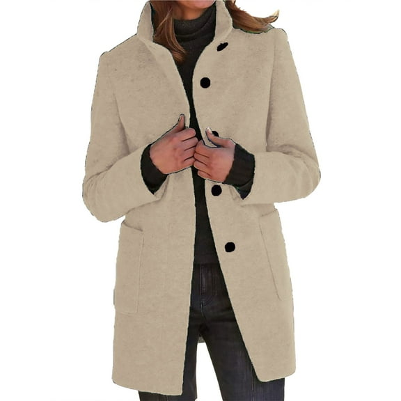 BLOCLOALO Winter Coats Trendy Stand Collar Button Up Sweaters Wool Cardigan Coats with Pockets Lapel Long Jacket Coat Fashion Casual Open Front Outerwear Plus Size Coat Fitted Warm Cardigans Beige L