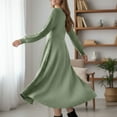 thumbnail image 7 of Arnsht Lightweight Sweater Dress Fall Dresses Midi Dress Luxury Outfits for Women Round Neck Solid Color Casual Long Sleeved Dresses Green M, 7 of 7