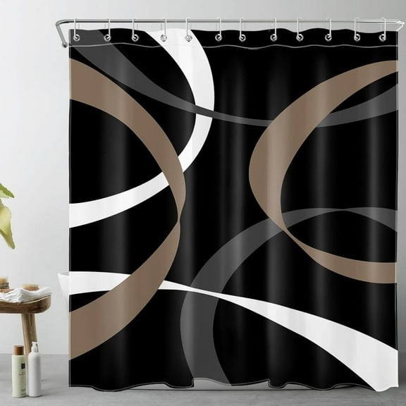 Brown Geometric Shower Curtain for Bathroom, Modern Aesthetic Black and White Fabric Shower Curtain with Hooks,Modern Farmhouse Bathroom Curtain Shower Set, 72" W x 72" L
