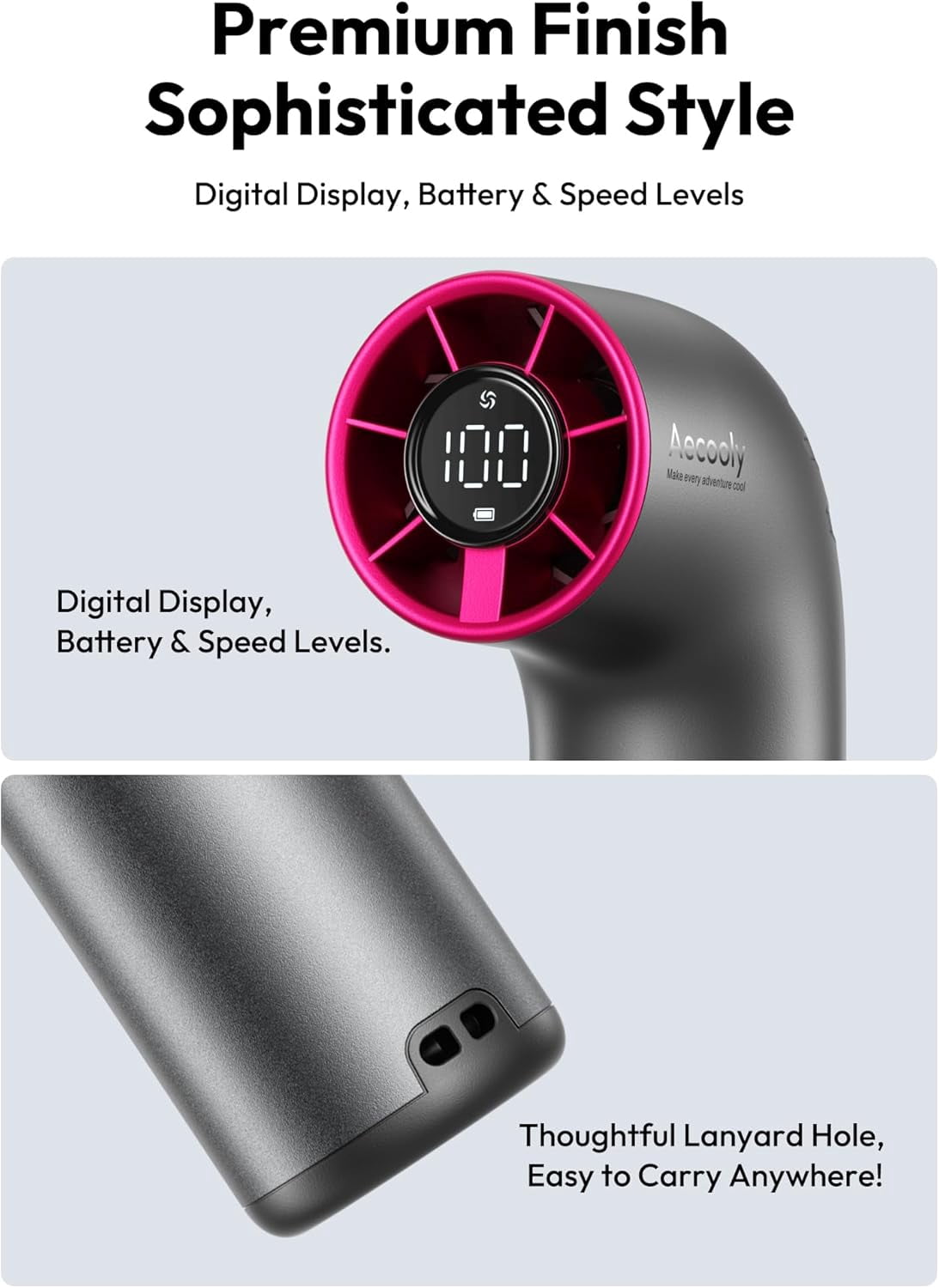 Aecooly Handheld Rechargeable Fan, 14.5H Runtime Portable Cooling Fan with 19000 RPM Turbo Power, 4500mAh, 7 Speeds, Aluminum Alloy Mini Personal Fan, USB-C Fast Charging for Travel, Outdoor & Office