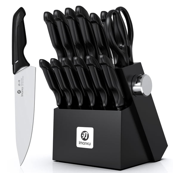 imarku Kitchen Knife Set, 14-Piece Knife Sets with Block & Built-in Sharpener, Japanese High Carbon Stainless Steel Knives, Black