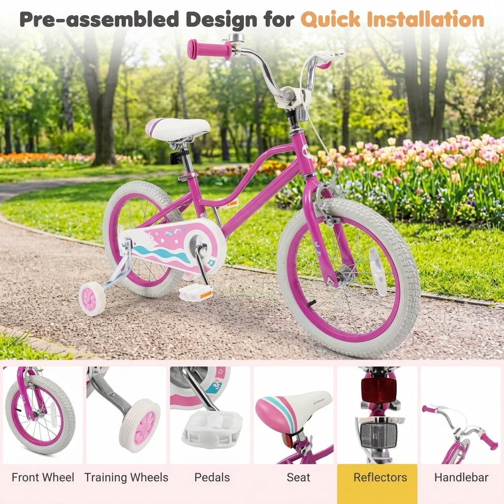 Redsmile Kids Bike 14 Inch for Boys Girls Ages 3-5 Years Old, Kids Bicycle with Adjustable Handlebar and Seat, Training-Ready Beginner Bike, 110 lb Capacity, Starlight Wave, Pink