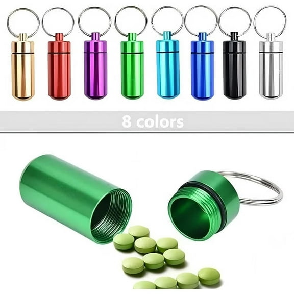 8PCS Mini Aluminum Keychain Pill Fob Holder,Portable Mini Travel Container for Medicine & Vitamins
