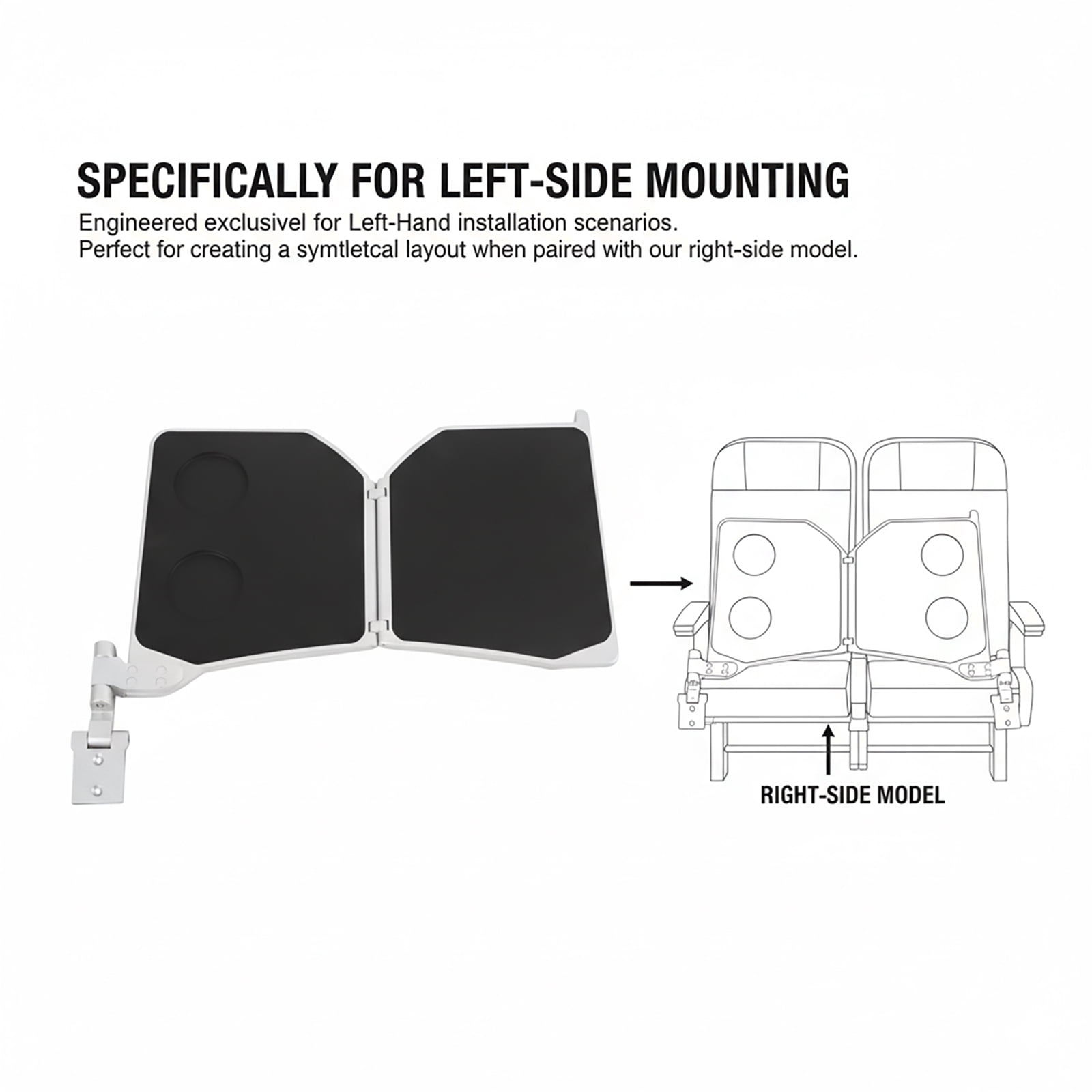 Aluminum Alloy Seat Armrest Folding Table,Left Mount Vehicle Seat Side Table,17.7 Inch Aluminum Alloy Bi-Fold Design for RV, Limo, Boat, Minibus