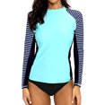 thumbnail image 1 of Charmo Womens Long Sleeve Rash Guard Striped Swim Shirts Sun Protection UPF 50+, 1 of 6