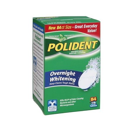 Polident Overnight Whitening Triple Mint Freshness Denture Cleaner Tablets - 84 CT