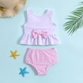 thumbnail image 2 of Baby Girls Summer Swimsuit Sleeveless Bowknot Striped Swimwear Toddler Two-Piece Bikini Set Beach Suit 1-4Y, 2 of 7