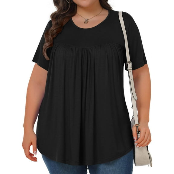 Women's Plus Size Shirt Flowy Tunic Tee Short Sleeve Crew Neck Tshirts Casual Soft Summer Blouse