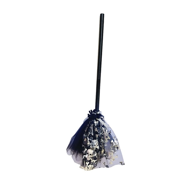 Halloween Witch Broom Costume Prop Lightweight Handle Tulle Skirt Decor for Cosplay Party Dress Up