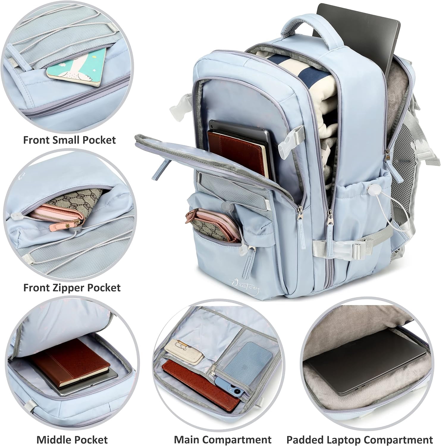 Travel Backpack for Women Men 15.6 Inch Laptop Backpacks with USB Port Carry on Bag Airline Approved Large College School Bookbags Waterproof Work Business Sport Rucksack Casual Daypack (Blue)