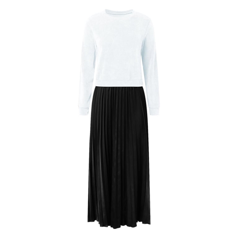 Women's Solid Color Long Sleeve Jumperand Pleated Bottom Dress Fashion Casual Patchwork Crewneck Spring Dresses Black XXL - Walmart.com Women's Solid Color Long Sleeve Jumperand Pleated Bottom Dress Fashion Casual Patchwork Crewneck Spring Dresses Black XXL - Walmart.com