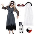 thumbnail image 7 of Alaiyaky Corpse Bride Costume Women Halloween Day of the Dead Zombie Dress Women's Dia de los Muertos Rose Flower Costume, 7 of 7