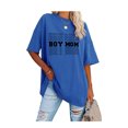 thumbnail image 3 of Blusa azul real de gran tamaño con cuello redondo, estampado de letras, mangas cortas y hombros caídos para un estilo casual y elegante., 3 of 5