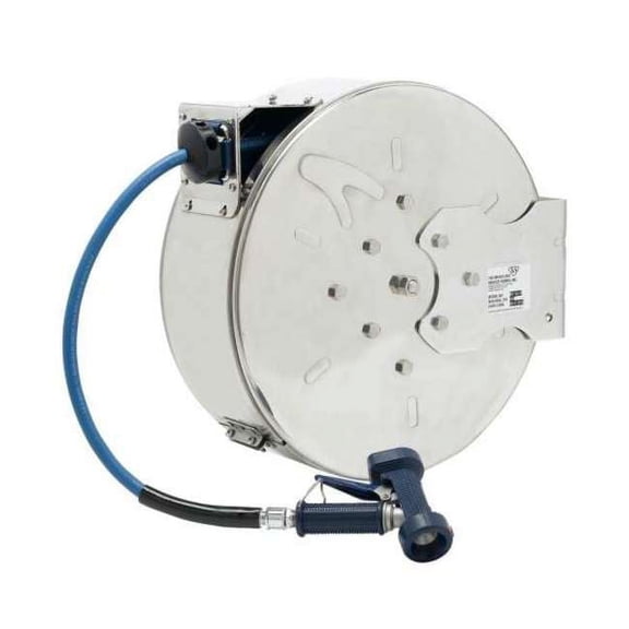 T&S Brass - Hose Reel, Enclosed, Stainless Steel, 3/8'' x 50'Hose, Rear Trigger Water Gun