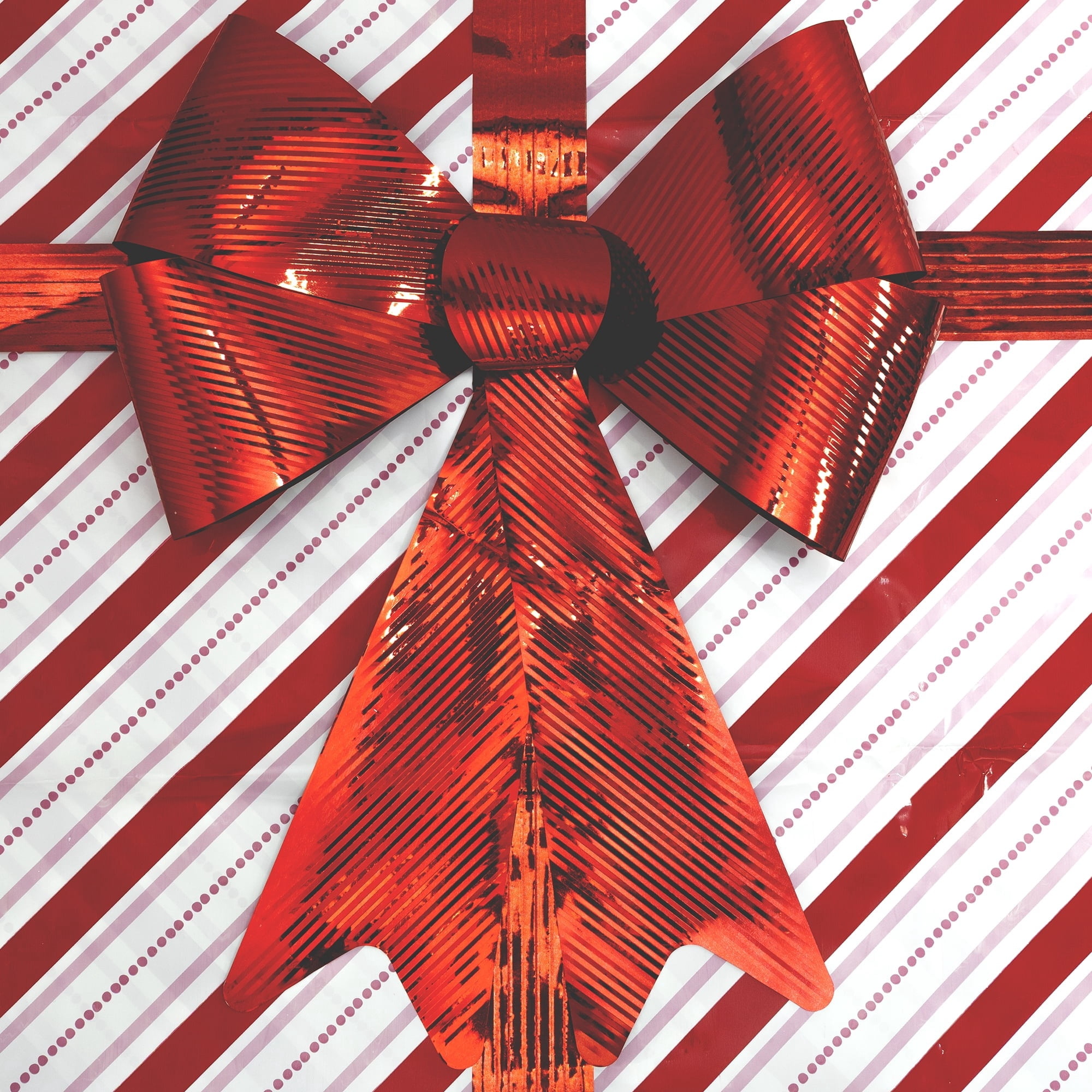Diagonal Stripes with Bow Decorative Christmas Door Panel, Red and White, 30" x 6', by Holiday Time