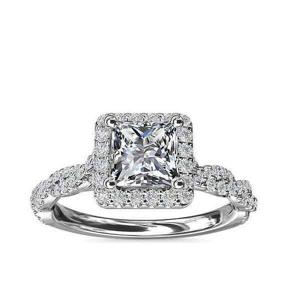 1.00 Carat Princess Cut Real Diamond Beautiful Solitaire with Accents Ring for Engagement in Solid 14K White Gold Size 7