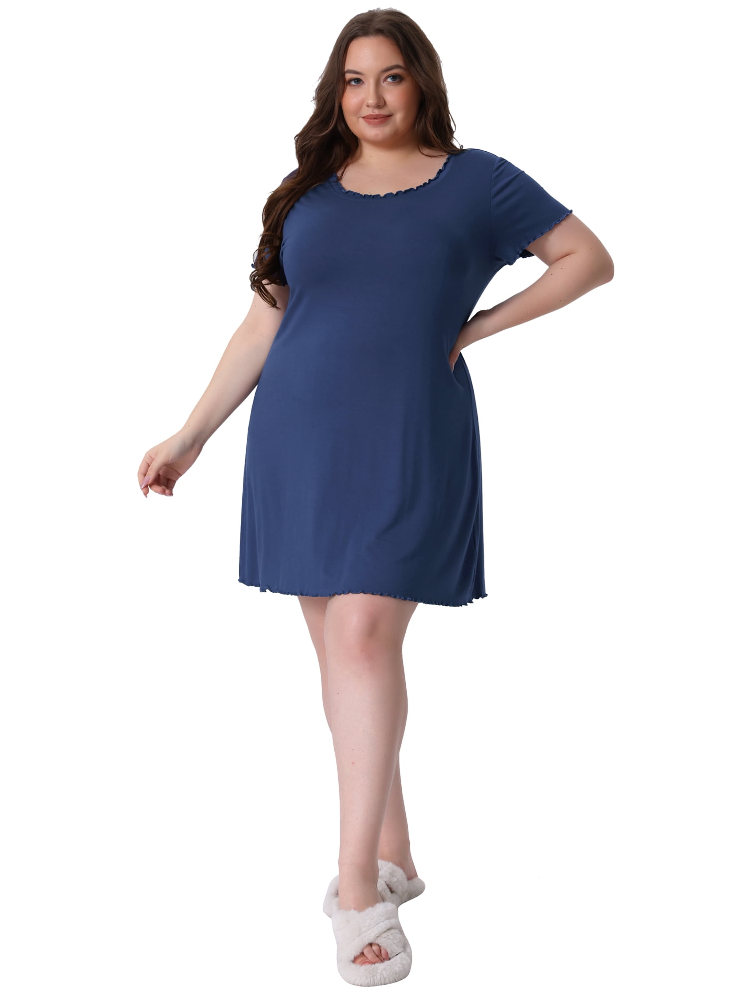 DARING DIVA Women's Plus Size Short Sleeve Ruffle Casual Nightgown 1X Navy Blue
