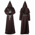 thumbnail image 3 of Renaissance Monk Clergy Friar Costume Religious Saint Gown Robe Men Priest Hood Cowl Unisex Adult Halloween Cloak Cosplay Outfit, 3 of 5